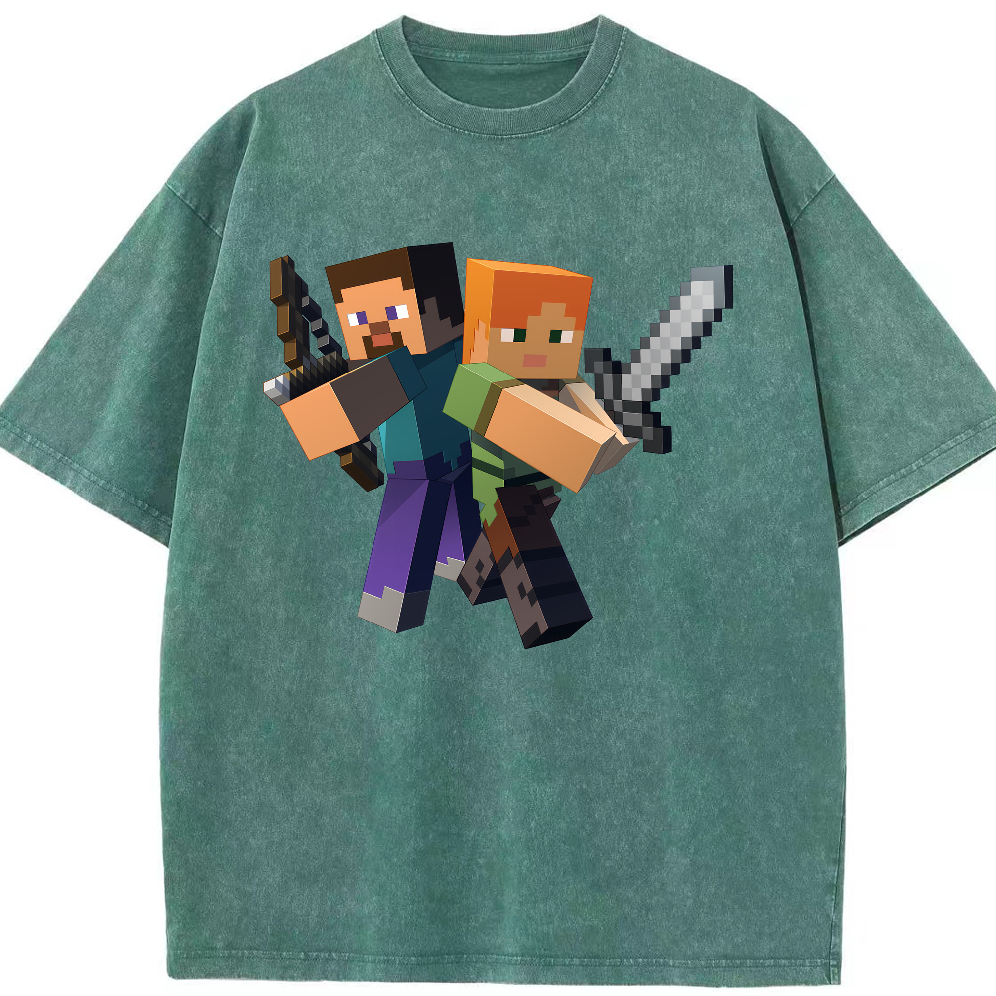 （画像用） マインクラフト ブロックの世界 Minecraft MC Block world 綿100% ヴィンテージ風 半袖Tシャツ（フロントプリント）